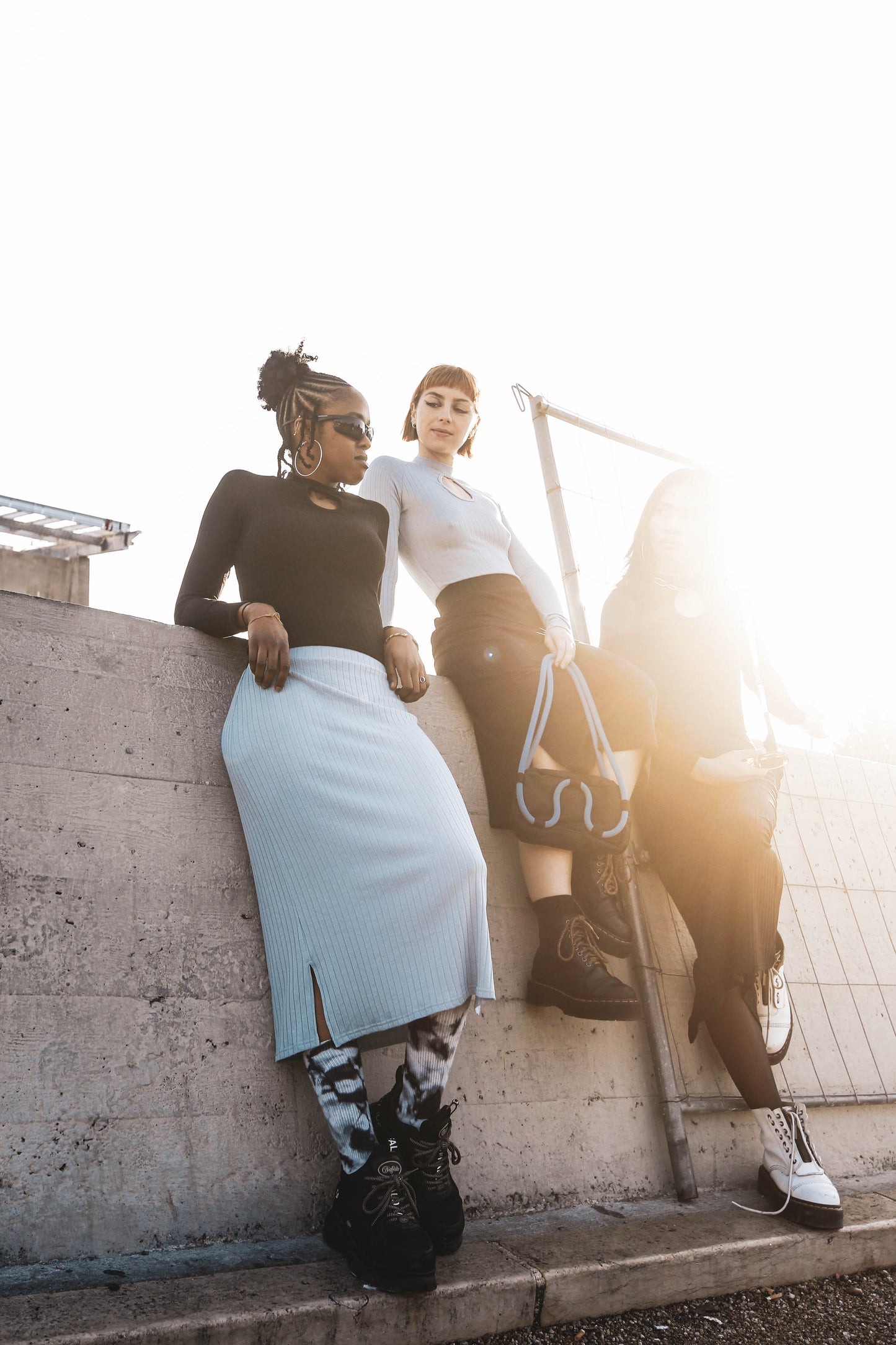 Ice blue ribbed midi skirt MARJ